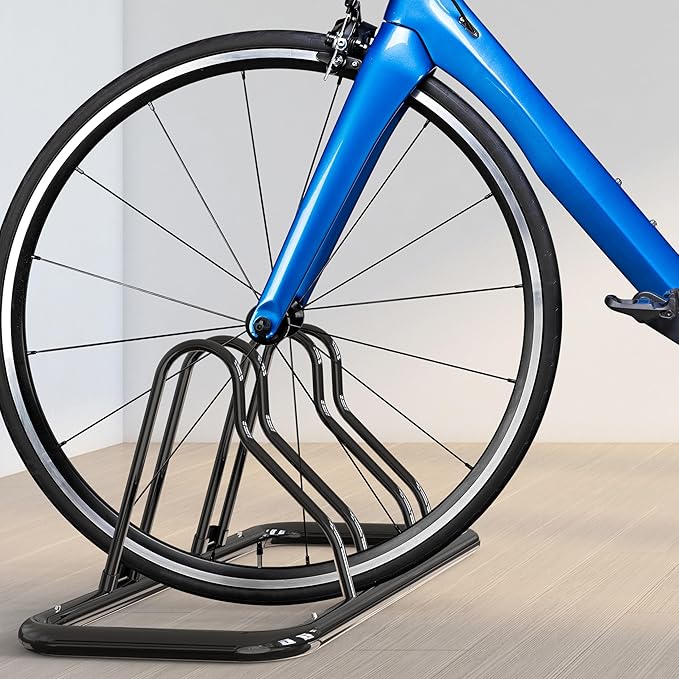 Simple Houseware 2-Bike Adjustable Floor Storage Rack for Garage, Black | Bicycle Parking Stand Organizer for Road and Kids Bikes