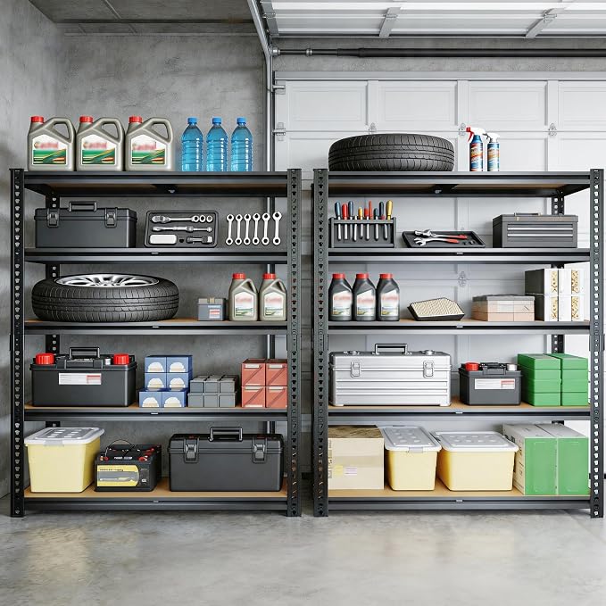Storage Shelves Unit,40" W 5-Tier Garage Shelving Heavy Duty Metal Adjustable Garage Shelves,Stable Shelves Organizer for Pantry, Kitchen and Basement,40" W x 20" D x 72" H,Black
