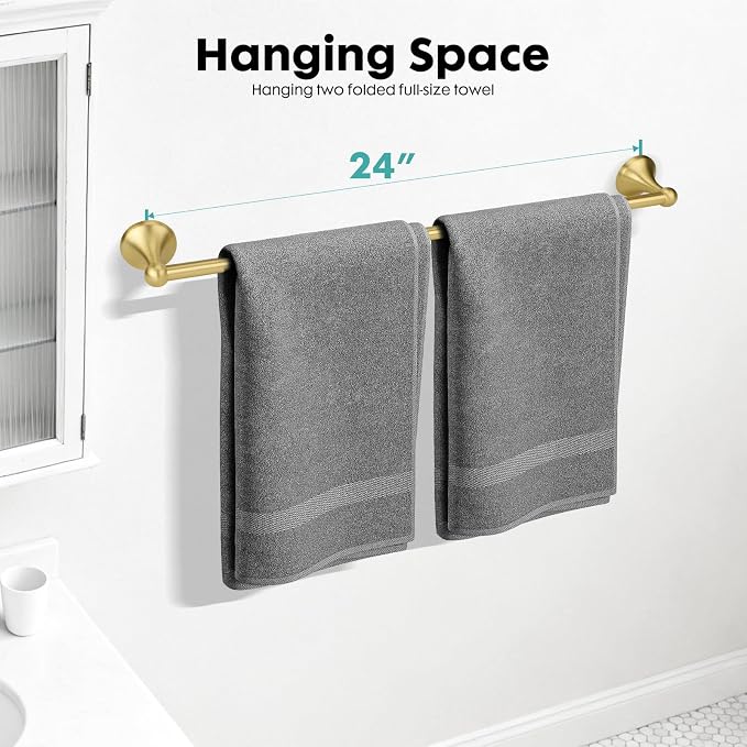 Antique Bathroom Towel Bar Brushed Gold, 24 Inch Towel Racks for Bathroom Wall Mounted,Bathroom Towel Holder,Home Decor Towel Rod