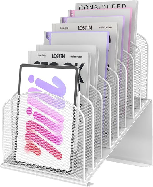 Sinboun Inclined Desk File Organizer Folder Holder with 8-Section, White
