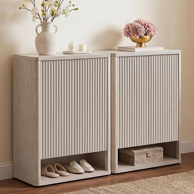 SICOTAS Shoe Cabinet 44 inch Tall Fluted Shoe Cabinet with Doors & 4 Shelves Wooden Large Hidden Shoe Storage Organizer Modern Free Standing 6-Tier Cabinet for Entryway Living Room Closet