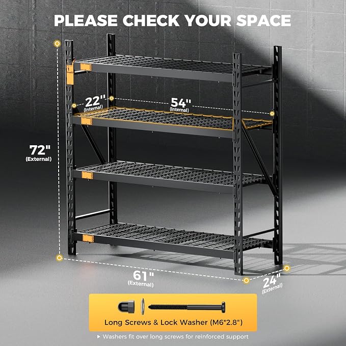 CAMMOO 6000LBS Heavy Duty Storage Shelves, 61''W x 24''D x 72''H | Metal Garage Shelving unit with Magnetic Label, Upgraded Structure, Solid Steel Industrial Rack , Easy Assembly for Basement