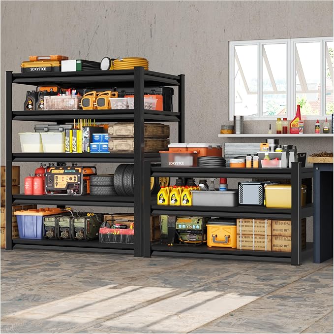 5-Tier Garage Shelving Heavy Duty,48”W x 24”D x 78”H Metal Shelving Unit，2800 lbs Weight Capacity Adjustable Storage Shelves for Retiple Tanks, Pantry, Garage，Black (Black, 5-Ter,48”W x 24”D x 78”H)