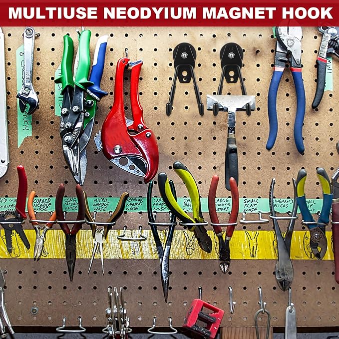 Landhoow 4 Pcs Large Magnetic Hooks Heavy Duty Garage Magnet Hooks Strong Storage Utility Magnetic Hangers with Anti Slip Rubber Coating for Indoor and Outdoor Hanging (Black)