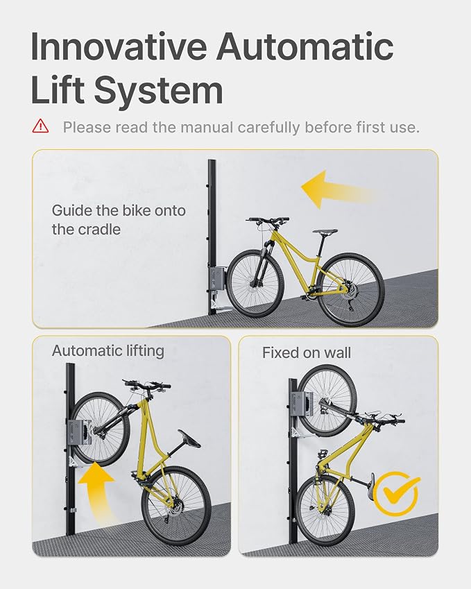 monTEK Automatic Lift Bike Rack Up to 71LBS, BG | Heavy-Duty Vertical Wall Bike Rack,Fits 24-29" Tires,Effortless Lifting,Easy Install,Space-Saving Storage for Garage Shed