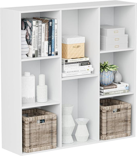 VDNEND Wooden Cube Storage Organizer with Closed Back Panel, 11in Cube Shelf Opening, Bookshelf, Display Shelf,Closet Cabinet for Home and Office (Embossed White, 8-Cube 35.98L*9.45W*35.91H)