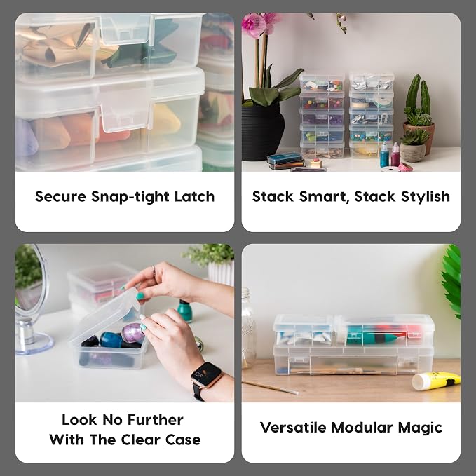 IRIS USA Clear Cases |Made in USA| Plastic Box Organizers (18-Pack)- Small | Bead Storage Organizing Containers with Snap Lid for Arts, Crafts, Ephemera, Stickers, & Dance Cheer