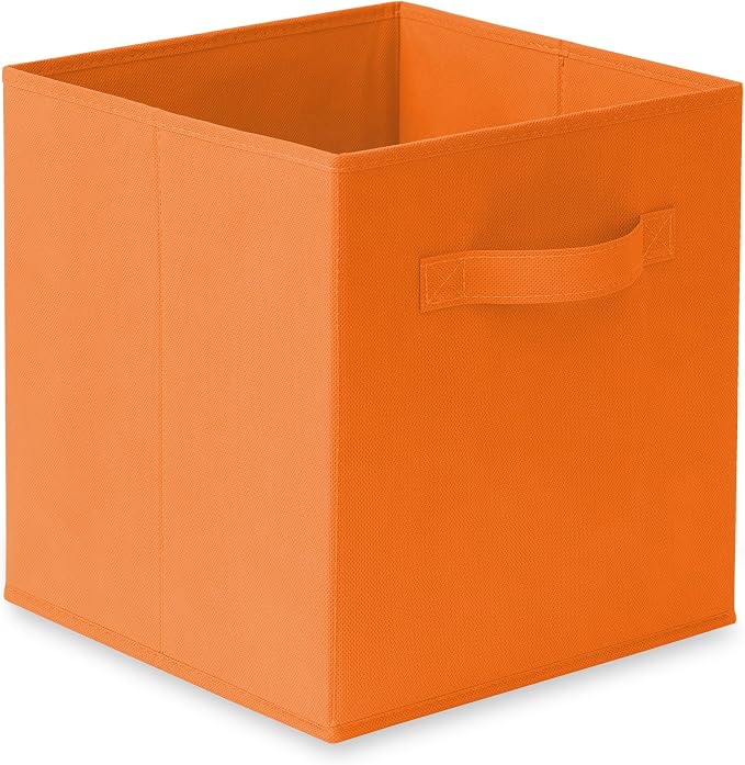 Casafield Set of 6 Collapsible Fabric Cube Storage Bins, Orange - 11" Foldable Cloth Baskets for Shelves, Cubby Organizers & More