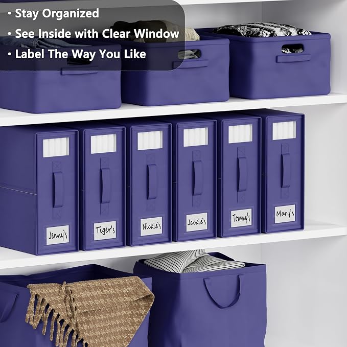 SheetCube Bed Sheet Organizers and Storage 6 Pack, Foldable Linen Closet Organizer with Window and Label, Bedding Folder Storage Box Container for Blanket, Duvet Cover Set, Bed Sheet Set - Navy Blue