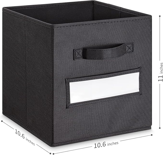 Fabric storage cubes (Set of 8) 11 Inch Cube Storage Bin, Cube storage with 8 Labels Window Cards & a Pen, Foldable cube organizer bins,11x11 Storage bin, Cubby Organizer Boxes, Black