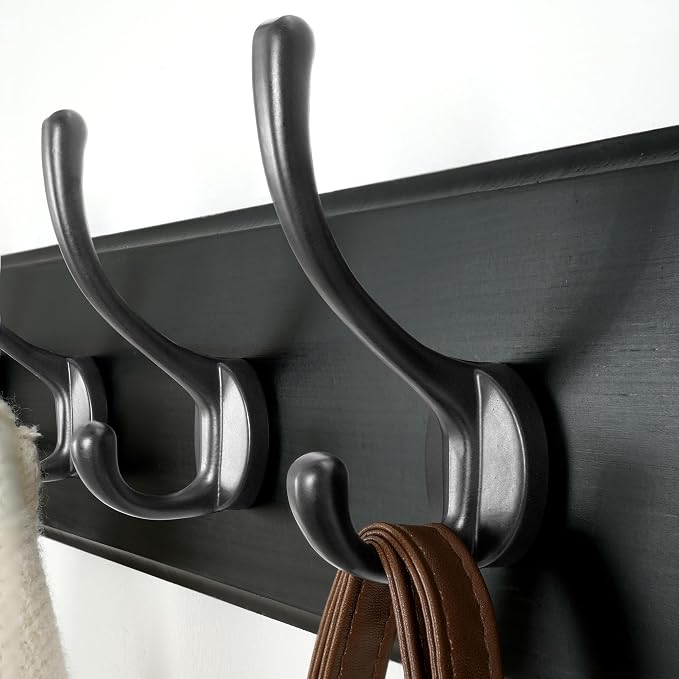 Coat Rack Wall: 38-1/4" Long, Patented, Heavy-Duty, 10-Double-Hooks Wooden Wall Mounted Coat Rack Coat Hanger Hook Rail for Winter Coats Hat Jacket Clothing, Black