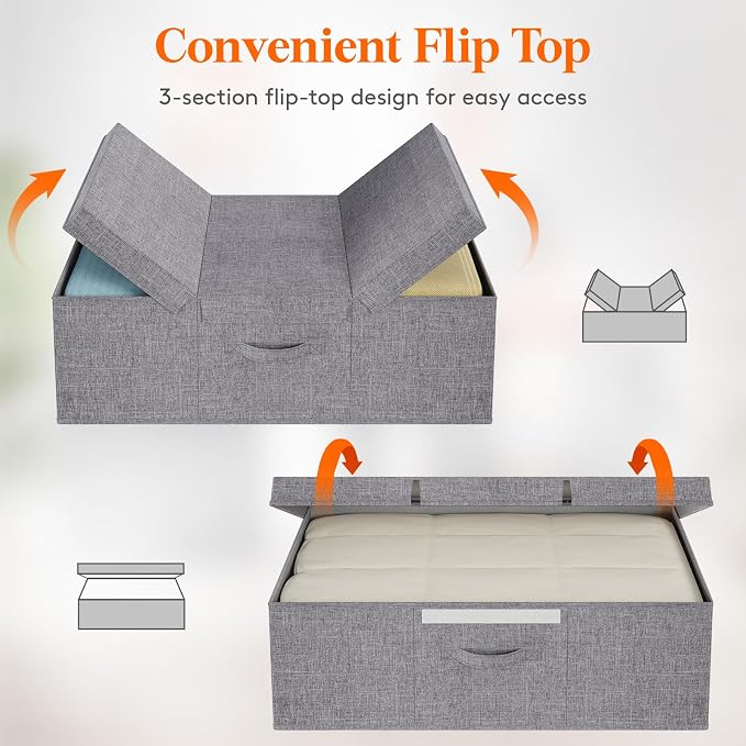 Lifewit 80L Under Bed Storage Containers, 9.8 Inch Tall Underbed Clothes Storage Organizer Bin with Sturdy Sidewalls, Bottom, 3 Lids, Deep Storage Drawer for Clothes, Shoes, Blankets, Pillows 4 Pack