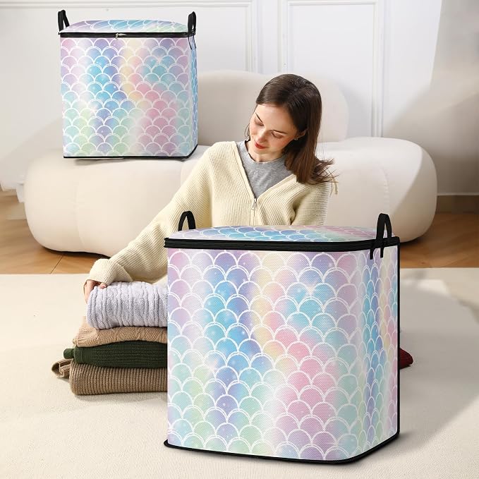 2pcs blanket storage bag for under bed,closet organizers 95L | clothing sweater sheet bedding comforter duvet quilt pillow toy storage bags with lids,dorm room essentials for containers