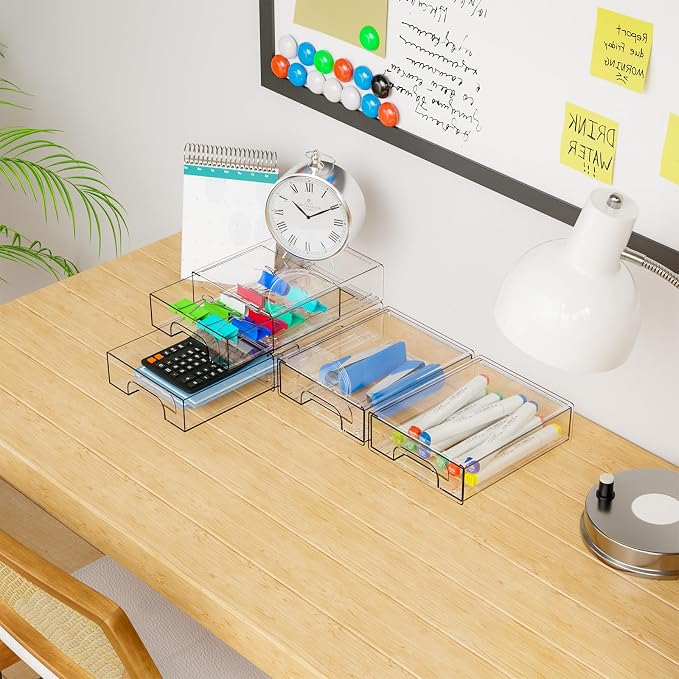 2.2'' Tall Small Clear Stackable Storage Drawers,6 Pack Stacking Acrylic Organizers Drawers for Hair Accessories,Makeup,Pen,Art Crafts,Office Supply Organizer and Desktop Plastic Mini Drawers