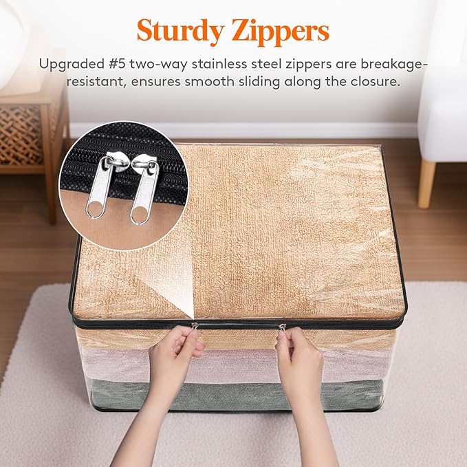 Lifewit 3 Pack Clear Clothes Storage Bags, 60L Plastic Blanket Vinyl Foldable Moving Bags with Zipper, Closet Organizers and Storage Containers for Bedding, Duvet, Pillow