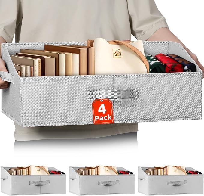 Extra Large Closet Organizers Bins 4 Pack - Blanket Basket for Organizing/Home Clothes Storage Bins for Jeans/Toy Organizers for Nursery/Wardrobe Shelf Closet Organization for Purse Hats Towel