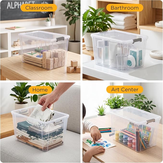 Citylife 6Packs 7.8Qt Plastic Storage Bins with Lids, Clear Organizer | Stackable totes Containers for Craft Supplies, Documents,Garage,Toys,Office and Classroom