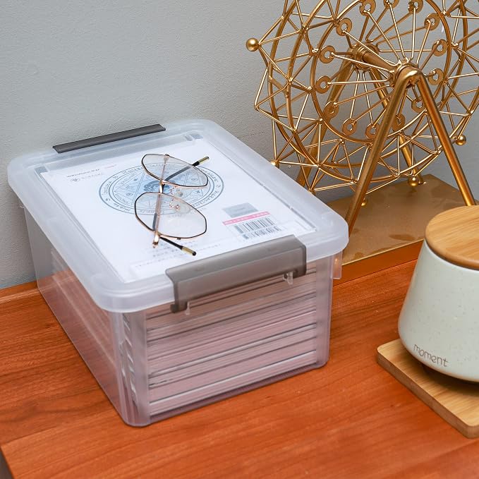 Citylife 4 Packs Small Storage Bins with Lids 3.2 QT Plastic Storage Containers for Organizing Stackable Clear Storage Boxes