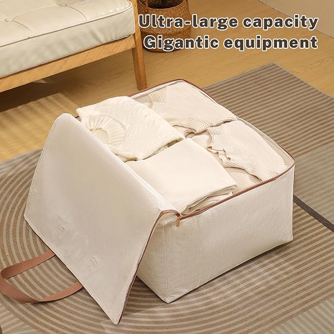 82L Storage Bag for Clothes, Comforters, Blankets, Bedding, Pillows, Stuffed Toys, Jackets with Sturdy Handles, Clear Label Tag, Zippered, for use at Home, Travel or Move, 24x17x12 (Beige, Large)