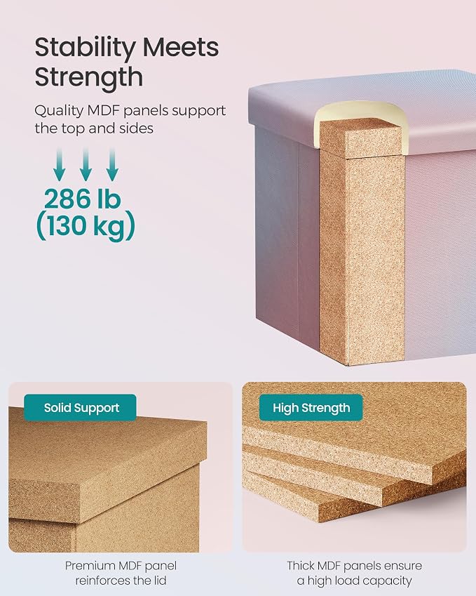SONGMICS Folding Storage Ottoman Bench, Linen Fabric, Storage Chest, Foot Rest Stool, Holds up to 286.6 lb, 11.8 x 11.8 x 11.8 in, Bedroom Bench, Pink-Blue Ombre, Minota Collection ULSF028X101