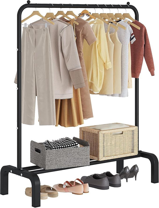 Garment Rack Clothing Clothes Rack for Clothes Organizing Black | Standard Metal 34 Inches Garment Rack with Bottom Shelf for Hanging Clothes Coats Jackets Shirts Sweaters Jeans Black