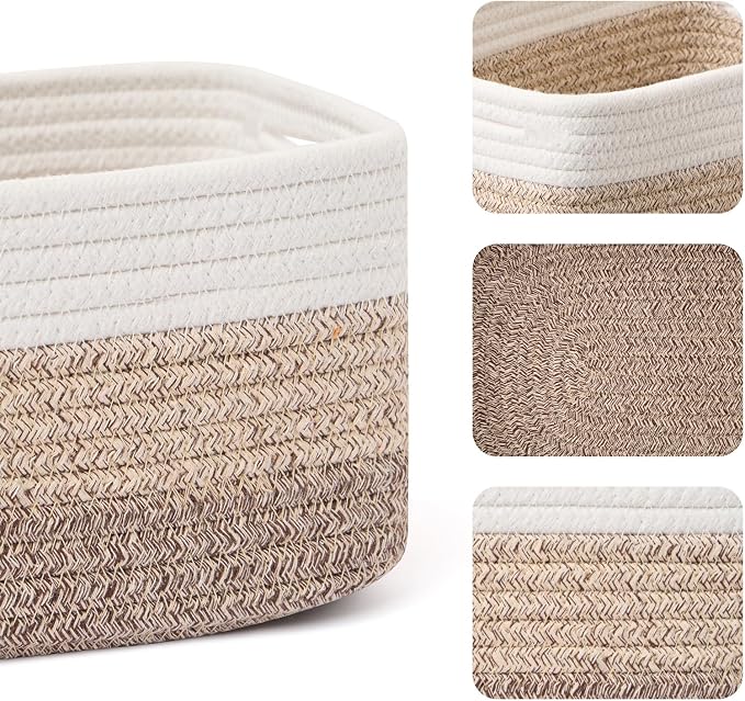 MiniArk Small Storage Baskets for Organizing | Closet Organizer Bins | Shelf Toy Basket | Woven Rope Baskets | Cube Decorative Box | Shallow Basket | 13x8.5x5.1” | 4 Packs Gradient Brown