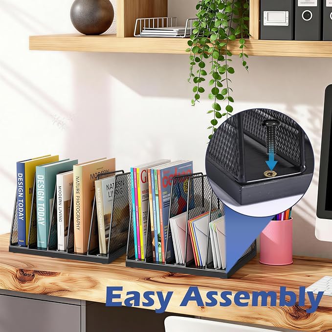 AUPSEN 5-Section File Organizer for Desk, Wood Mesh Desktop File Organizer, File Sorter Storage Rack, Vertical Folder Holder for Files, Magazines, Books (Black)