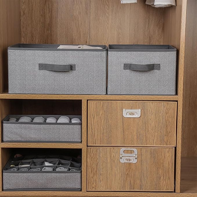 Storage Baskets, 11-Inch Woven Fabric Bins, Storage Cubes with Reinforced Handles, Organizer Bins for Closet Shelves, Foldable, for Toys, Clothes (3PCS/Grey-11*11*7.8inch)