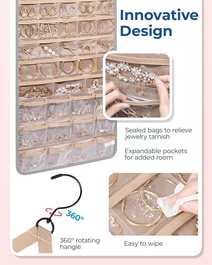 BAGSMART Hanging Jewelry Organizer, Necklace Holder Anti-tangle 1 Piece, Extra Large Grey