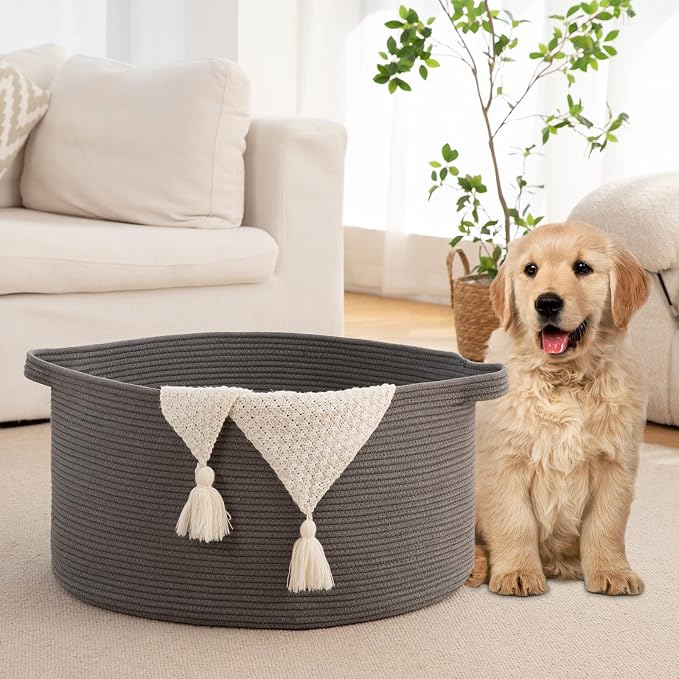 OIAHOMY 90L Extra Large Blanket Basket - Decorative Cotton Rope Storage Basket for Bedroom, Living Room & Nursery - Woven Laundry Hamper for Organizing Blankets, Clothes & Toys - Grey