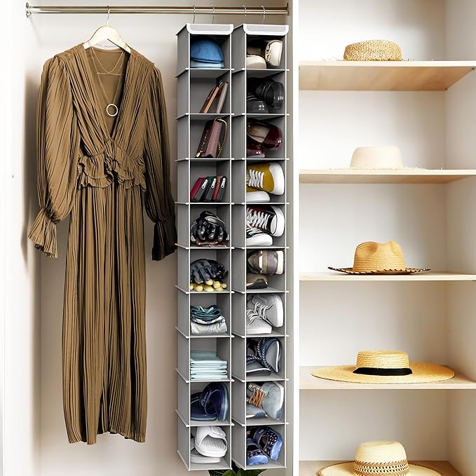Simple Houseware 10 Shelves Closet Hanging Shoe Organizer, Gray | Dual Metal Hooks, Holds Up to 20 lbs, for Narrow Space