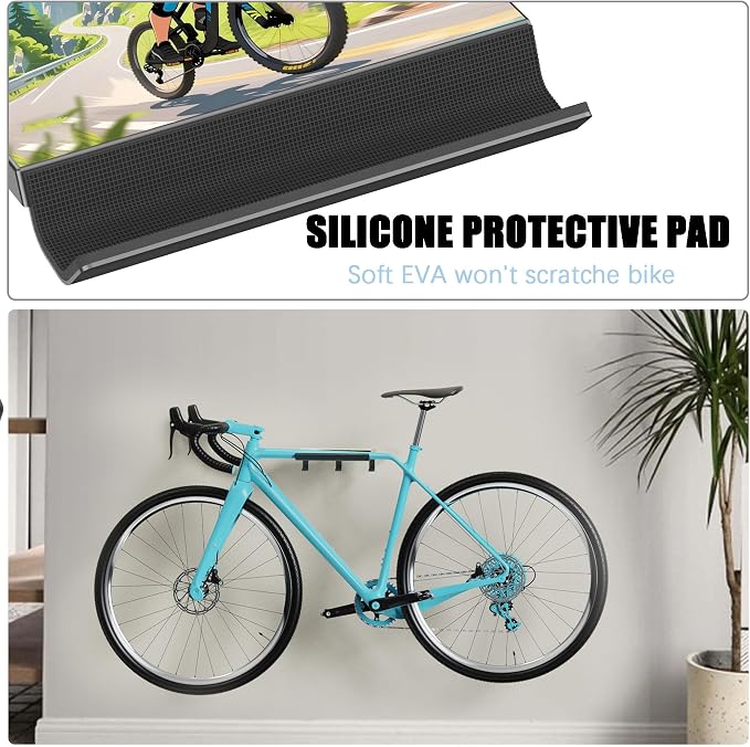 Bike Wall Mount, Horizontal Storage Rack with Helmet Shoes Hook | Space Saving Bicycle Mount Wall Hanger for Road,Mountain and Hybrid Bikes in Garage & Indoor- Max 66 lbs includes Wheel Strap