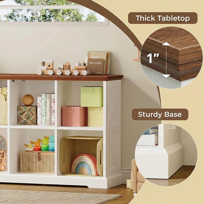 IRONCK 8 Cube Storage Organizer, Farmhouse Wooden Bookshelf with Storage | White finish, anti-tip design, wooden cube bookshelf unit for bedroom, living room, home office, display storage