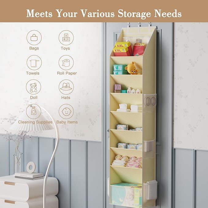Shoe Storage, Over the Door Shoe Organizer, Hanging Closet Shoe Storage with Large Deep Pockets, Fits 16–24 Pairs of Sneakers, Sandals, Boots, Beige