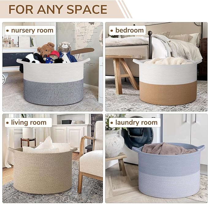INDRESSME 115L Extra Large Woven Wicker Blanket Basket Living Room | 23.6" x 15.7" Storage baskets for toys laundry & pillows. Fits living room, bedroom or nursery décor. Soft-touch with handles