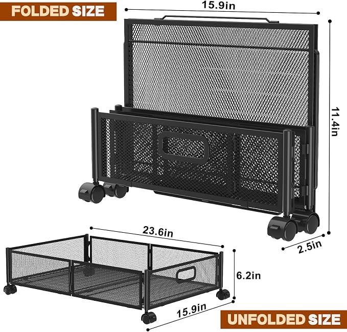 Under Bed Storage Containers,4 Pack Foldable Underbed Storage Containers with Handles and Wheels,Folding Bed Shoes Clothes Organizer,Easy Assembly Underbed Storage for Toy,Bedding,Bedroom(Black)
