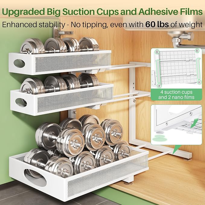 Kitstorack Under Sink Organizer 3-Tier Slide Out Drawer for Bathroom 1-Pack | Height Adjustable, Metal Mesh Storage Rack, Pull out Cabinet Organizer Shelf for Kitchen Pantry Home Laundry Organization
