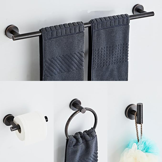 Oil Rubbed Bronze Bathroom Hardware Set 5 Piece with Towel Racks for Bathroom, SUS304 Stainless Steel Bath Towel Bar Set, 24 Inch Wall Mounted Accessories Kit