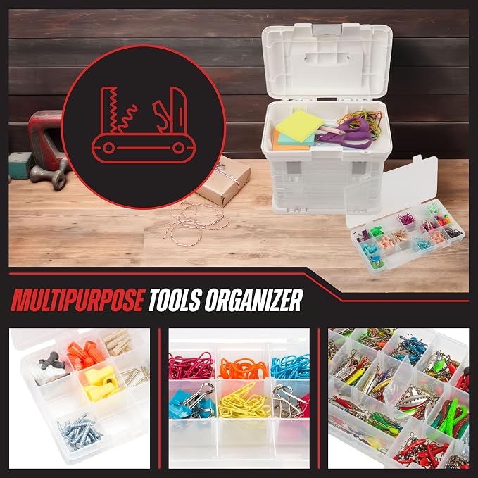 Stalwart Portable Tool Box Small Parts Organizer with Drawers, White