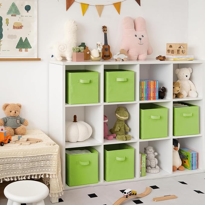 GRANNY SAYS Cube Storage Bins, 11 Inch 6 Pack Cube Storage Organizer, Foldable Fabric Storage Bins with Handle, Storage Baskets for Shelves, Closet, Light Green