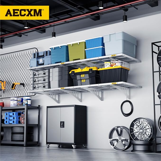 Aecxm 2x3ft 2Pack Wire Shelving Unit Heavy Duty Garage Storage Shelves Wall Mounted White 560lbs Load Capacity（24-inch-by-36-inch）