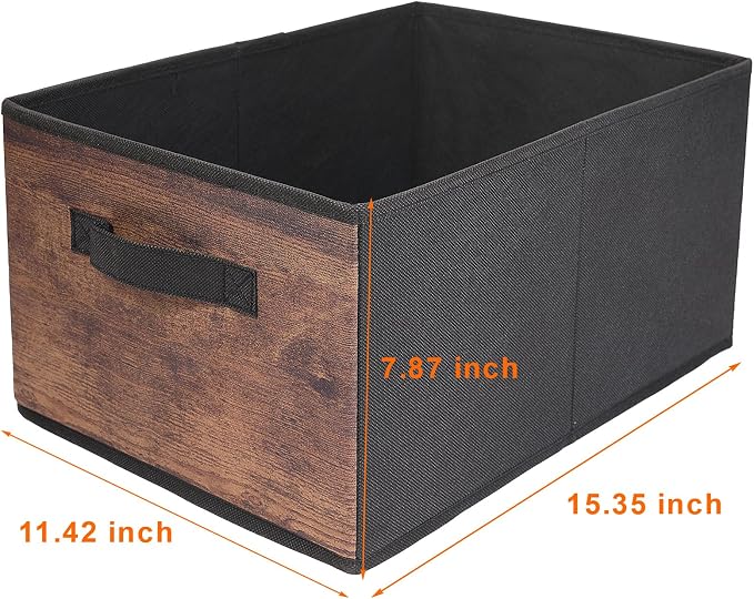 JAKAGO Fabric Storage Bins set of 4 Rectangle Storage Baskets with Handle Foldable Closet Organizer for Clothes Towel bedding Books Collapsible Clothing Container for Shelves Bedroom(Wood High)