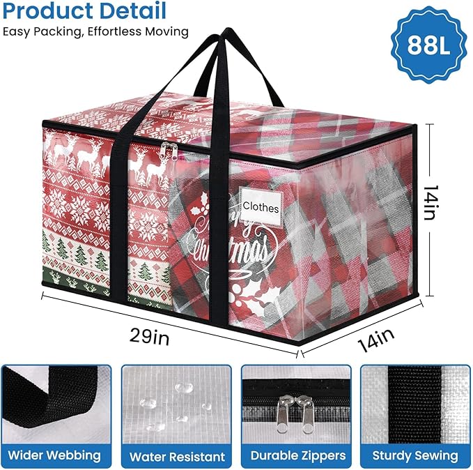 RoomHacks Clear Heavy Duty Extra Large Moving Bags, Reinforced Handle & Double Zipper, Storage Bags Alternative to Moving Box (10 Packs)