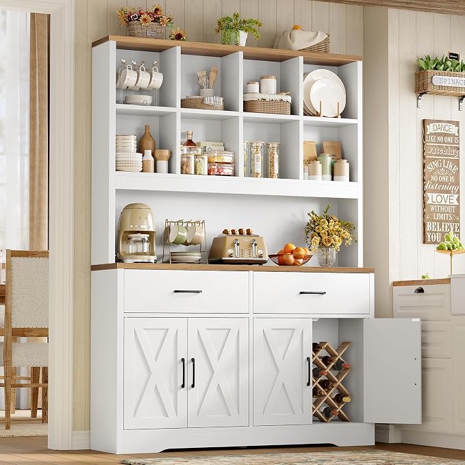 Storage Cabinet with Doors and Drawers, Pantry Cabinets, 5 Tier Floor Standing Bookshelves, Bookshelf and Bookcase, 8 Open Storage Shelves and Printer Stand for Study, Living Room, Office