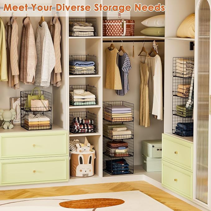 5-Tier Stackable Closet Storage Baskets, Closet Organizers and Storage Shelves, Foldable & Stackable Clothes Storage Bins for Closet System, Closet Shelf Organizer for Home,Black(Patent No. 30022416)