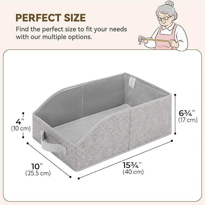 GRANNY SAYS Trapezoid Closet Organizers, 10"Lx15¾"Wx6¾"H, Gray, 6-Pack | Fabric Storage Bins for Closet Shelves, Cube Shelf, Closet Organizers and Storage for Clothes, Purse, Toys, Towels