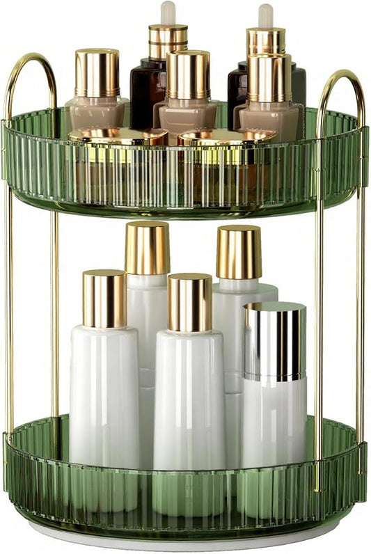 YCIA&DONE 360 Rotating Makeup Organizer and Storage for Vanity Countertop 2 Tiers, High Capacity Cosmetic Skincare Perfume Organizers for Dresser Bathroom Lazy Susan (Vintage Green)