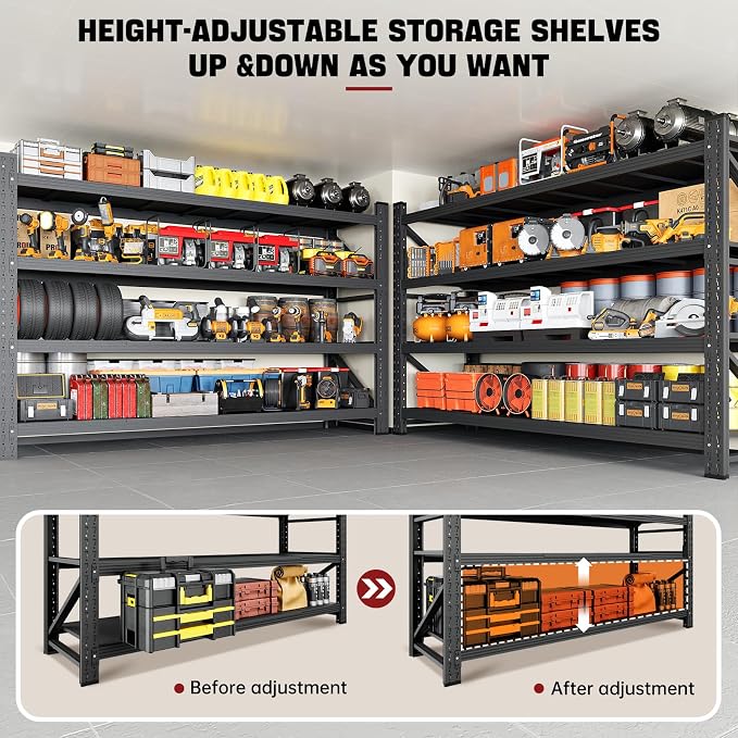 RAVIGIN 5000LBS Storage Shelves,71" W Garage Shelving Heavy Duty Metal Adjustable Garage Shelves, Shelving Units Industrial Shelving for Warehouse,71" W x 24" D x 70" H,Black