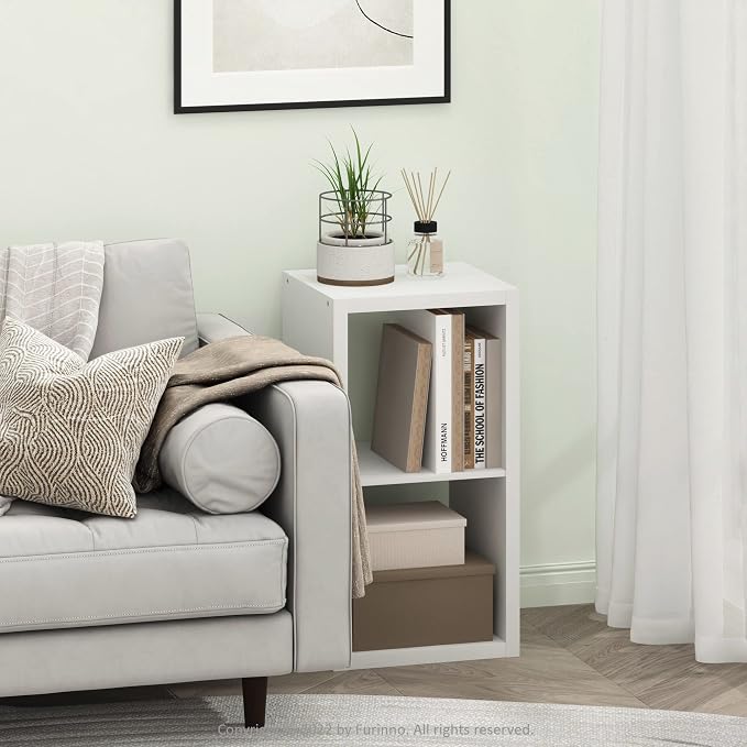 Furinno Cubicle Open Back Decorative Cube Storage Organizer, 2, White | 14.6" x 16" x 30", Horizontally & Vertically Reversible Bookcase with Open Back, for Living Room, Bedroom, Home Office