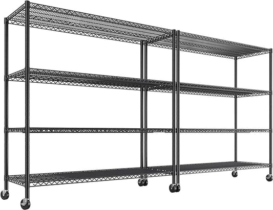REIBII 75.62" H Storage Shelves 2480LBS Garage Shelving with Wheels Heavy Duty Metal Shelving for Storage Adjustable Pantry Shelf for Kitchen Garage Commercial, 75.62" H X 24.02" D X 55.52" W, 2PCS